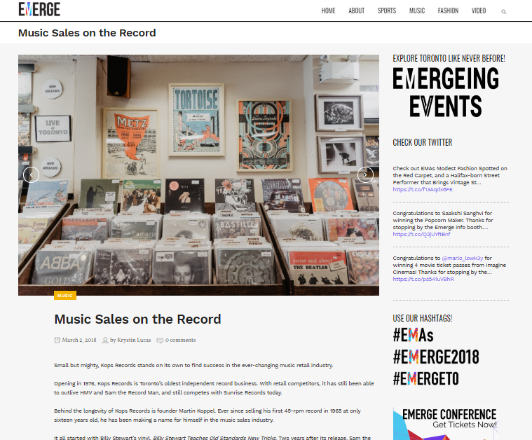 emerge web magazine page of a music article example
